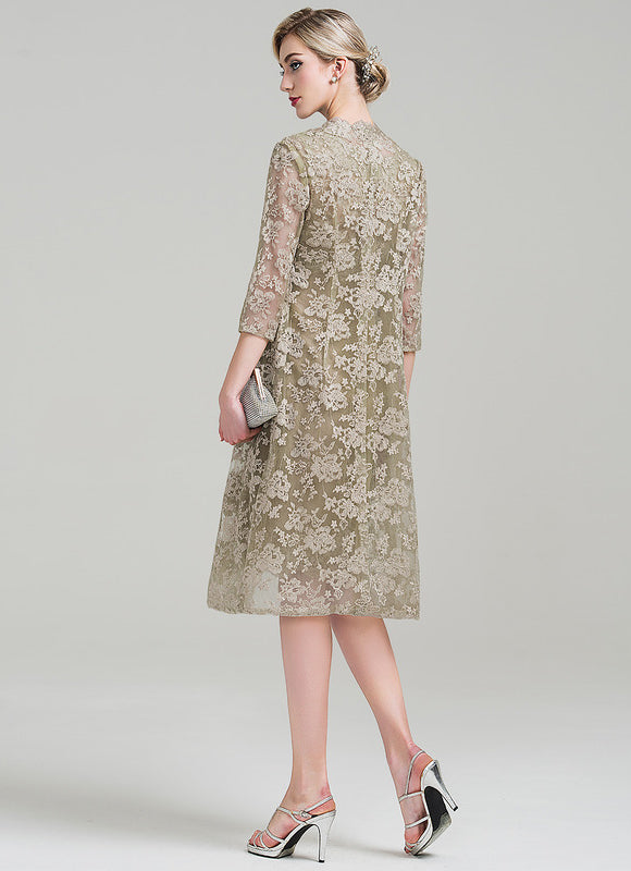 Robe Fourreau Dentelle Beige - gallery 4