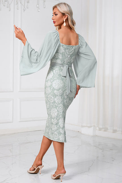 Robe Fourreau Fleurie Sage - gallery 2