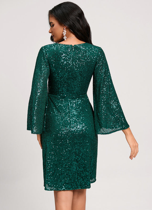 Robe Fourreau Émeraude Volants - gallery 3