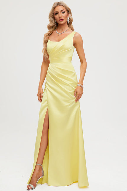 Robe Fourreau Satinée Jaune - gallery 5