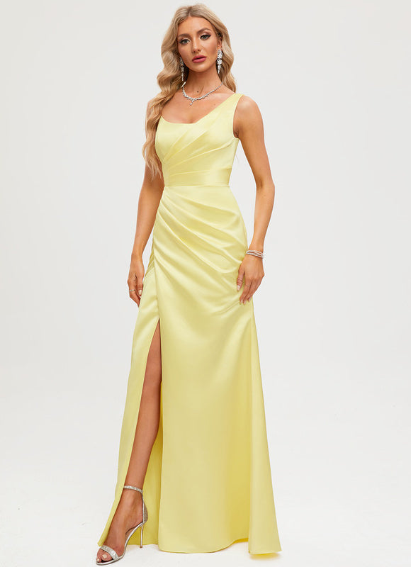 Robe Fourreau Satinée Jaune - gallery 5