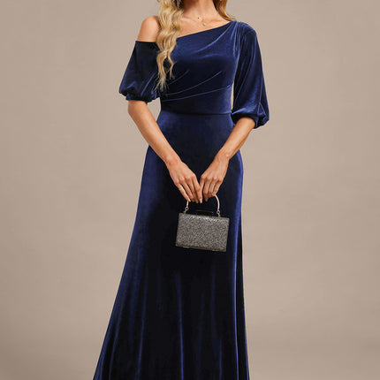 Robe Fourreau Velours Bleu Nuit