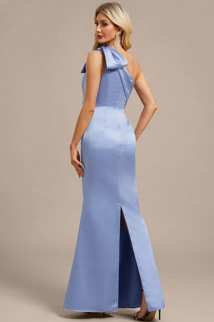 Robe Fourreau Satin Bleu Ciel - gallery 6