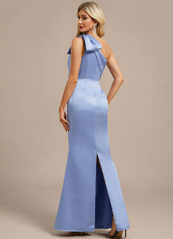 Robe Fourreau Satin Bleu Ciel - gallery 6