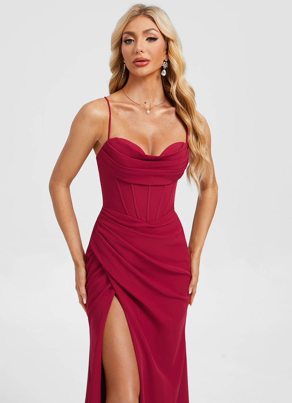 Robe Fourreau Bordeaux Drapée - gallery 3