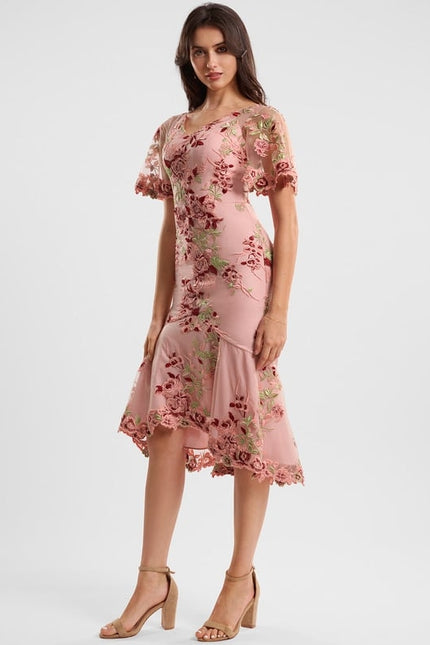 Robe Fourreau Rose Florale - gallery 1