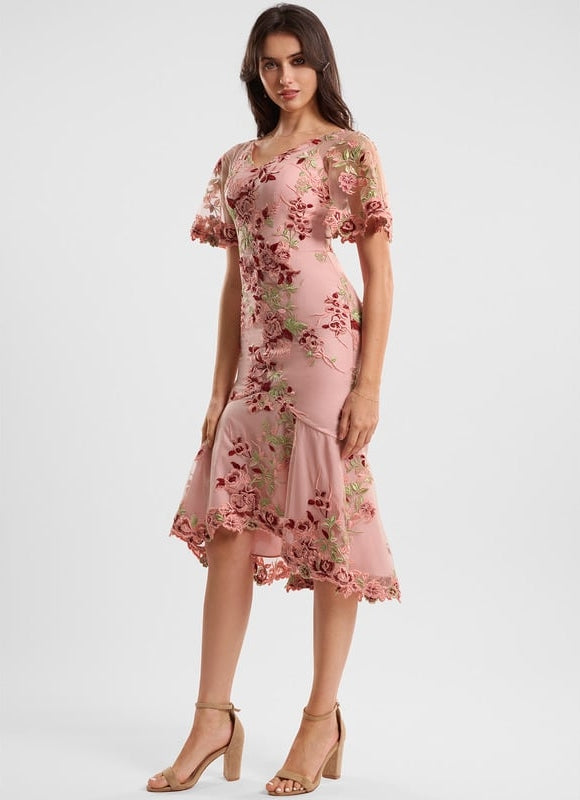 Robe Fourreau Rose Florale - gallery 1