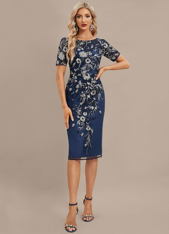 Robe Fourreau Marine Brodée - gallery 1