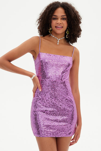 Robe Fourreau Pailletée Lilas - gallery 3