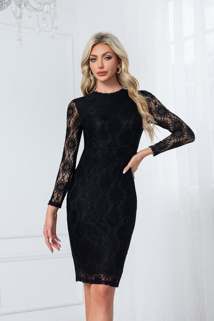 Robe Fourreau Noire Dentelle Élégante - gallery 6