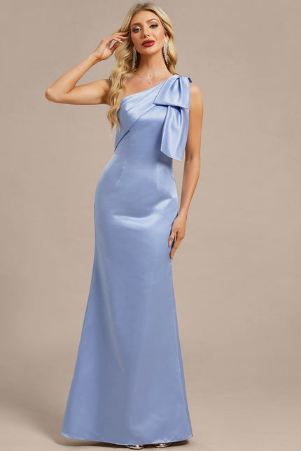 Robe Fourreau Satin Bleu Ciel - gallery 4