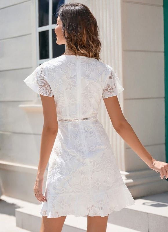 Robe Fourreau Dentelle Écrue - gallery 3