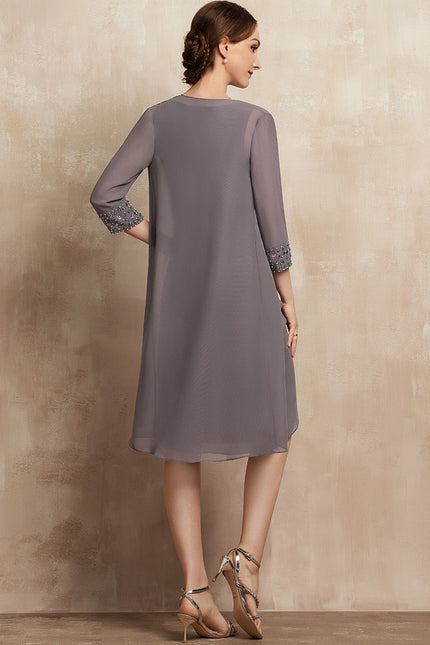 Robe Fourreau Élégante Grise - gallery 4