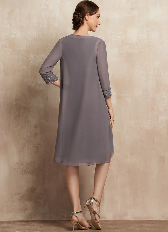 Robe Fourreau Élégante Grise - gallery 4