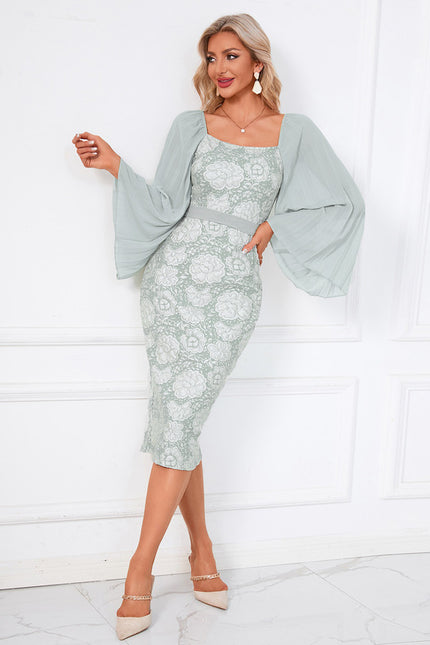 Robe Fourreau Fleurie Sage