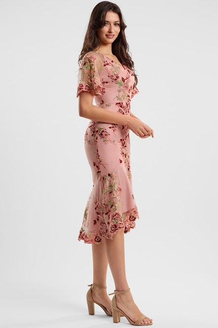 Robe Fourreau Rose Florale - gallery 3