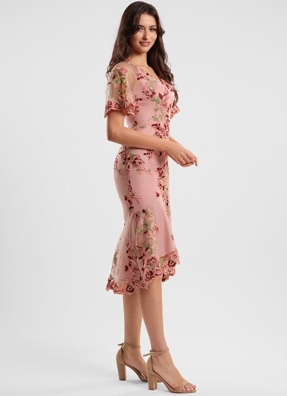 Robe Fourreau Rose Florale - gallery 3