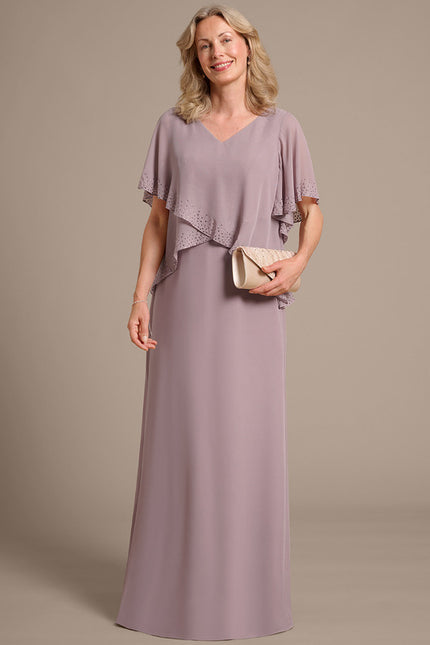 Robe Fourreau Longue Mauve Fluide - gallery 2
