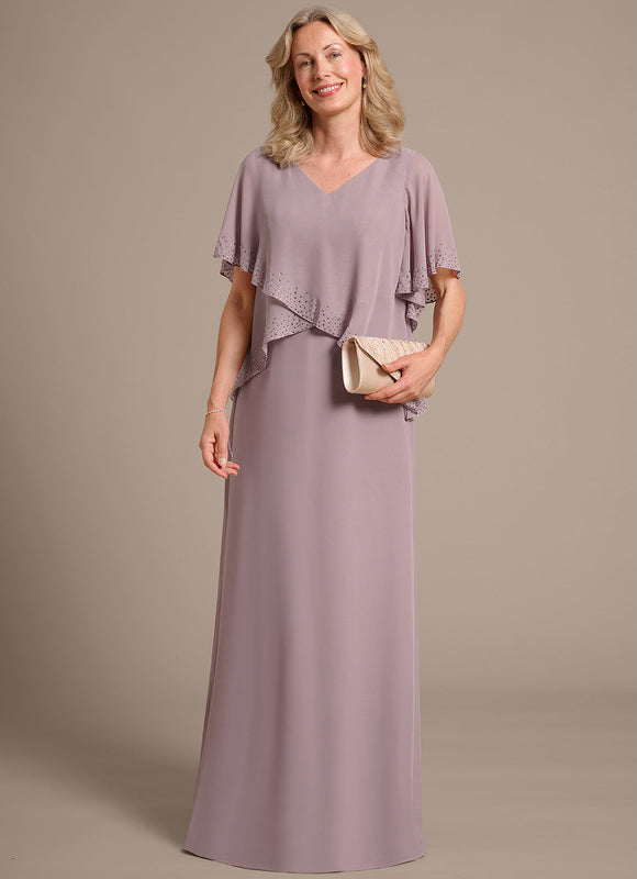 Robe Fourreau Longue Mauve Fluide - gallery 2