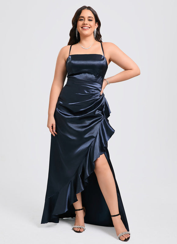 Robe Fourreau Satin Bleu Nuit - gallery 8