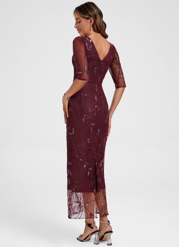 Robe Fourreau Bordeaux Transparente - gallery 5