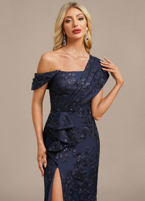 Robe Fourreau Soirée Navy Pailletée - gallery 1