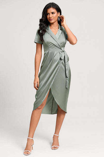 Robe Fourreau Satinée Vert - gallery 3