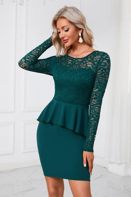 Robe Fourreau Dentelle Péplum Émeraude
