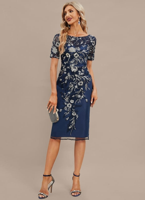 Robe Fourreau Marine Brodée - gallery 3