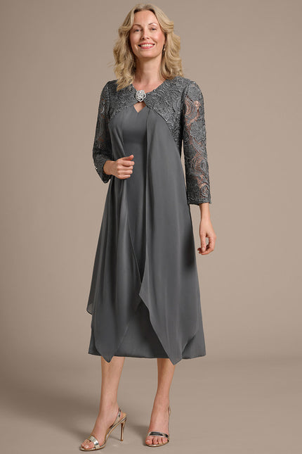 Robe Fourreau Gris Perle - gallery 3