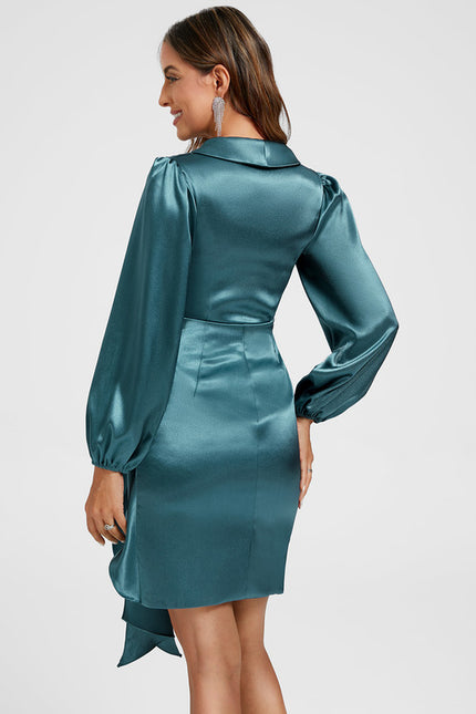 Robe Fourreau Satin Turquoise - gallery 5