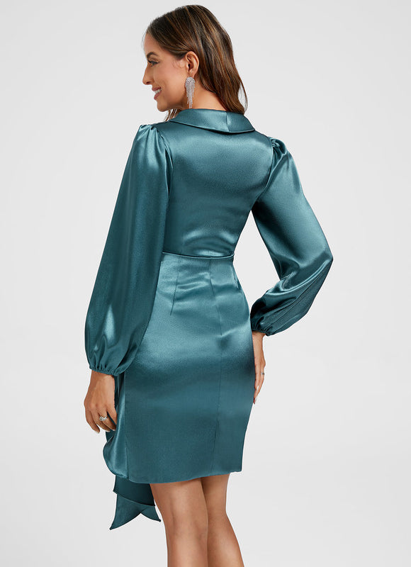 Robe Fourreau Satin Turquoise - gallery 5