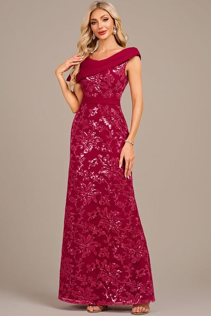 Robe Fourreau Soirée Bordeaux Scintillante - gallery 2