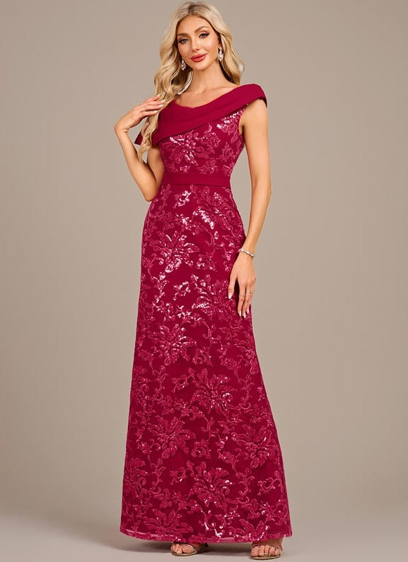 Robe Fourreau Soirée Bordeaux Scintillante - gallery 2