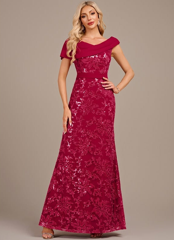 Robe Fourreau Soirée Bordeaux Scintillante - gallery 3