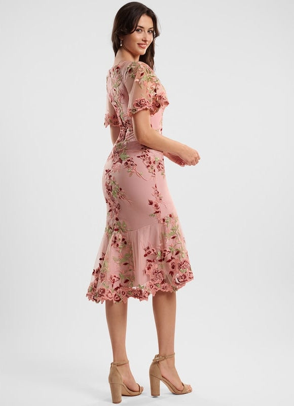 Robe Fourreau Rose Florale - gallery 4