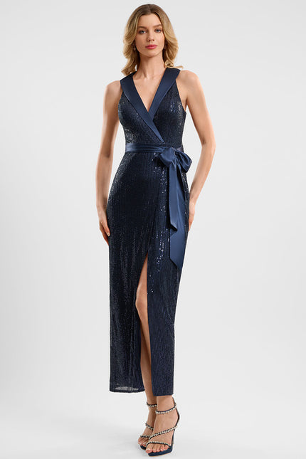 Robe Fourreau Scintillante Marine - gallery 1