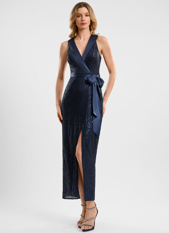 Robe Fourreau Scintillante Marine - gallery 1