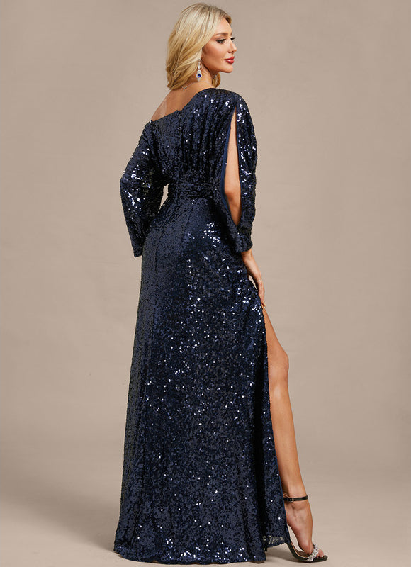 Robe Fourreau Asymétrique Scintillante - gallery 7