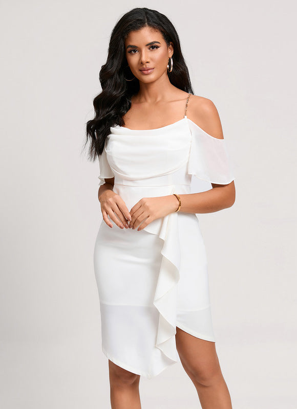 Robe Fourreau Écrue Flottante - gallery 1