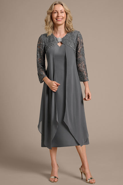 Robe Fourreau Gris Perle