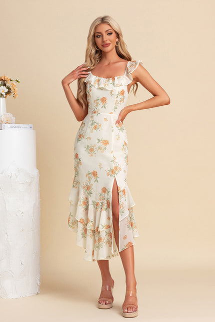 Robe Fourreau Florale Asymétrique