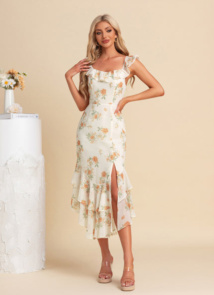Robe Fourreau Florale Asymétrique