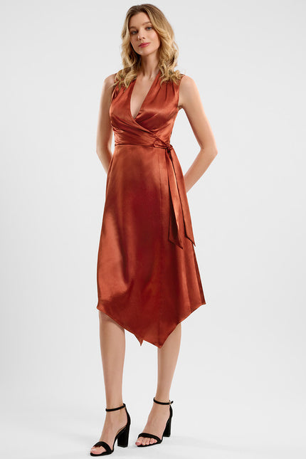 Robe Fourreau Satin Cuivré - gallery 3