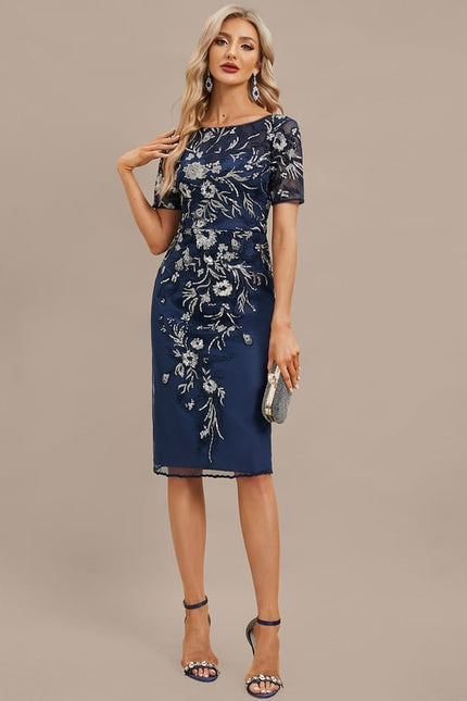 Robe Fourreau Marine Brodée - gallery 4