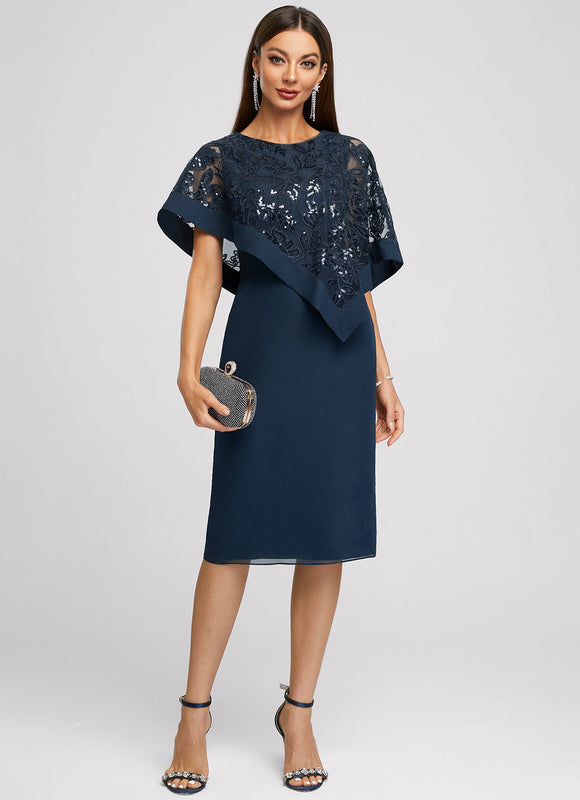 Robe Fourreau Chiffon Marine