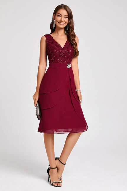 Robe Fourreau Bordeaux Volants - gallery 1
