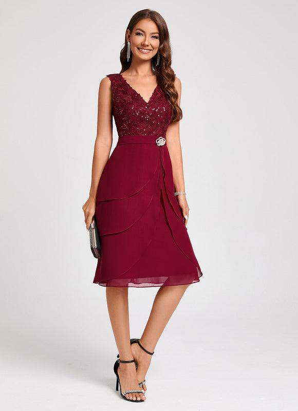 Robe Fourreau Bordeaux Volants - gallery 1