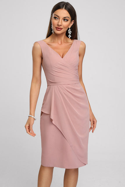 Robe Fourreau Drapée Rose