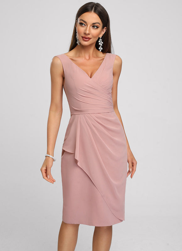 Robe Fourreau Drapée Rose